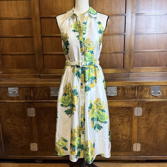 Badgley Mischka Dresses & Skirts - Belle Badgley Mischka Greta Backless Midi Dress Size 6 Green Cream Floral Print